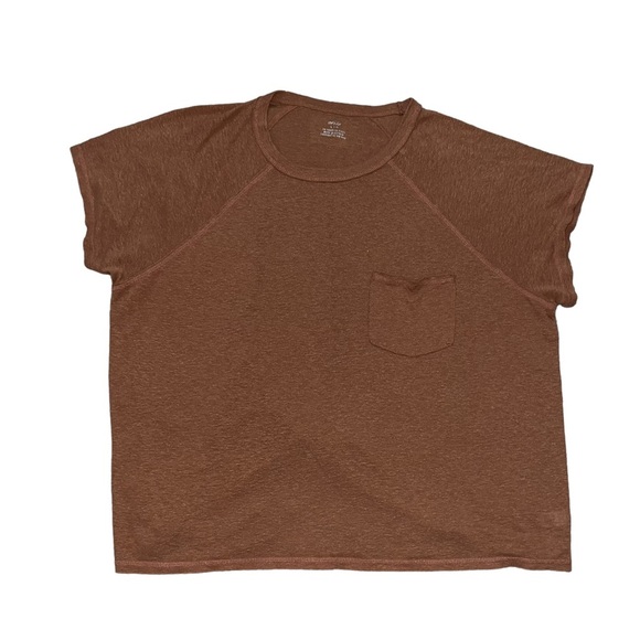 Aerie Linen Blend Oversized Burnt Orange Pocket Tee Size L - Picture 1 of 4